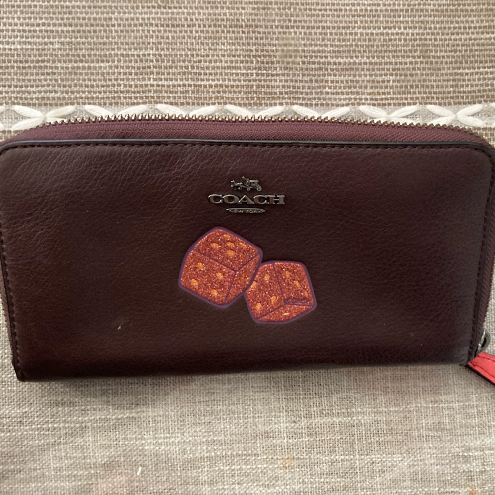 Coach Dark Brown Leather Wallet with Dice Design